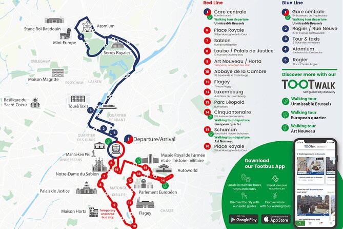 Brussels Tootbus Discovery Hop On Hop Off Bus and walking tours - Cinquantenaire and the royal district